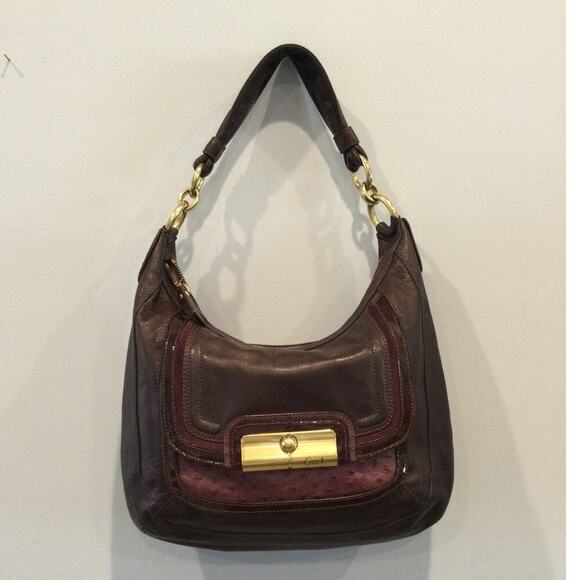 Vintage Coach Hobo Bag Purple Gold Ostrich Leather Y2K Kristin North South Zip - Picture 1 of 16